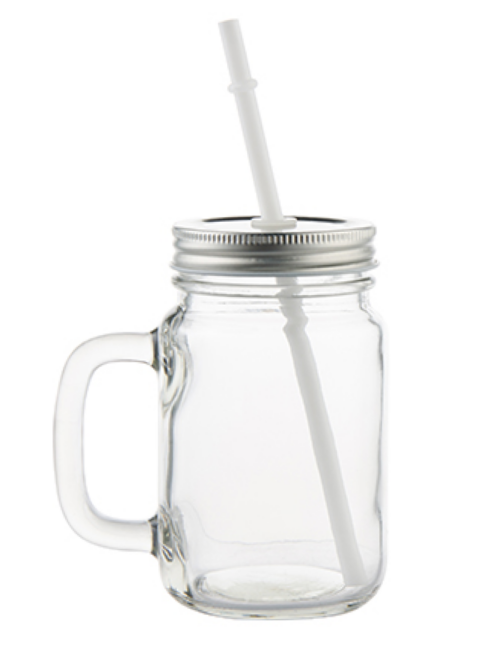 Clear glass mason jar with handle