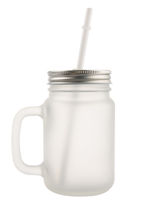 Frosted glass mason jar with handle